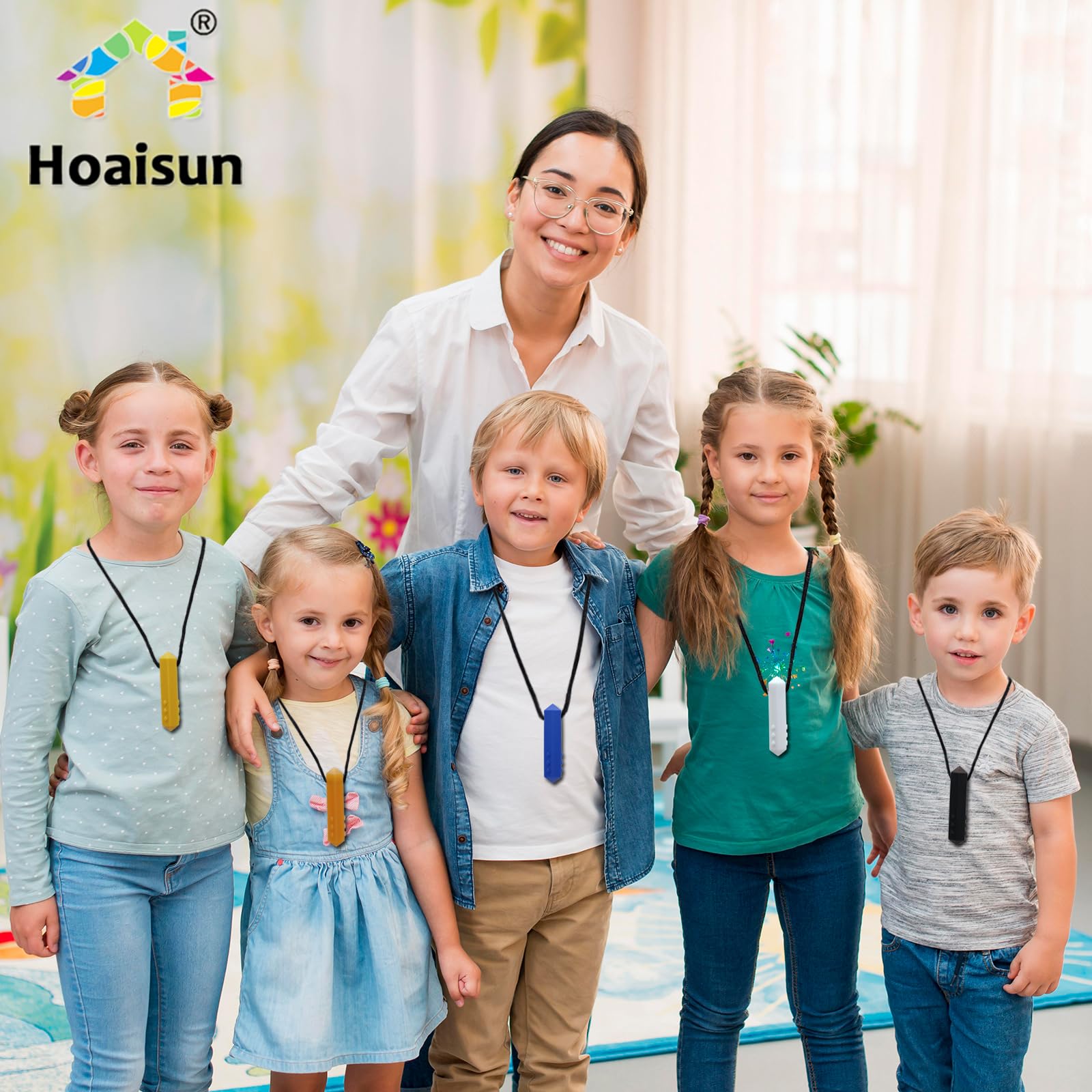 Sensory Chew Necklace Buddy 8 Pack, Diamond Shape Chew Toys for Autistic Children with ADHD, SPD, Biting, Silicone Teething Necklace Chewy Toys for Autism Reduce Chewing Anxiety Fidget