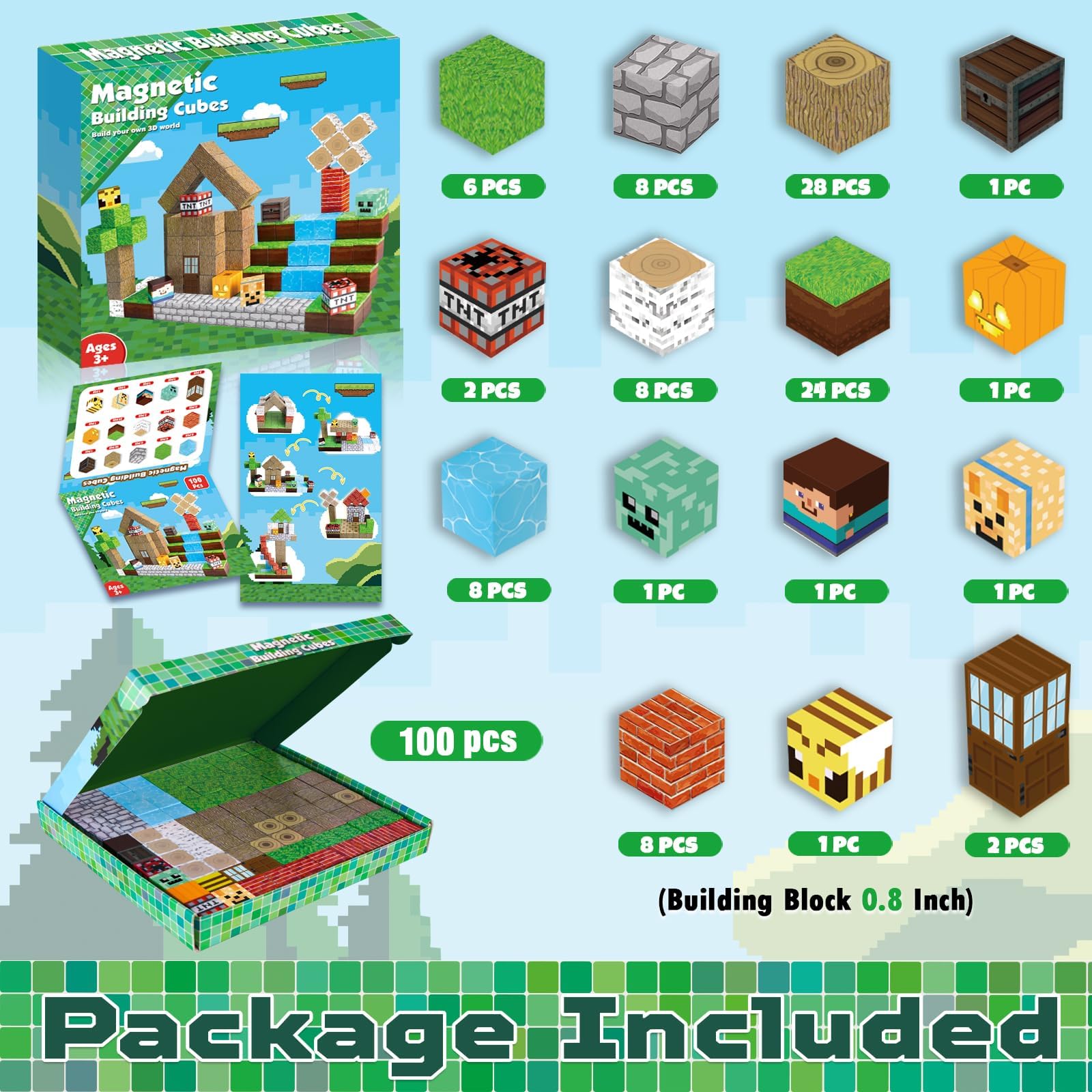 ToyUnited Magnetic Blocks - 100PCS Magnetic Building Blocks Tiles Cubes Stacking, Creative Construction Toys STEM Montessori Sensory Toys for Kids Boys Girls Ages 3 4 5 6 7 8 9 10 Birthday Gifts