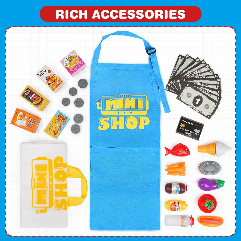 Dreamon Toy Till Cash Register with Scanner for Kids Mini Kids Shop Play Till for 3 Year Old Girls Boys Pretend Role Play Money Food Learning Toys Gift for Toddler