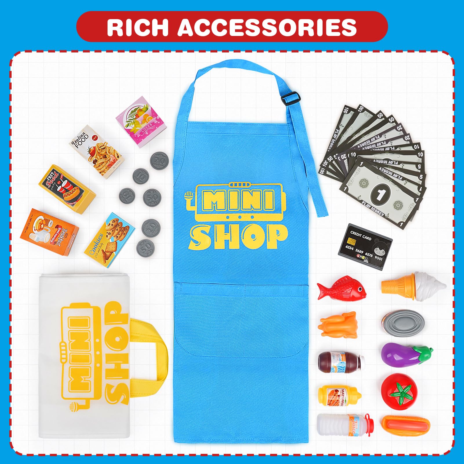 Dreamon Toy Till Cash Register with Scanner for Kids Mini Kids Shop Play Till for 3 Year Old Girls Boys Pretend Role Play Money Food Learning Toys Gift for Toddler