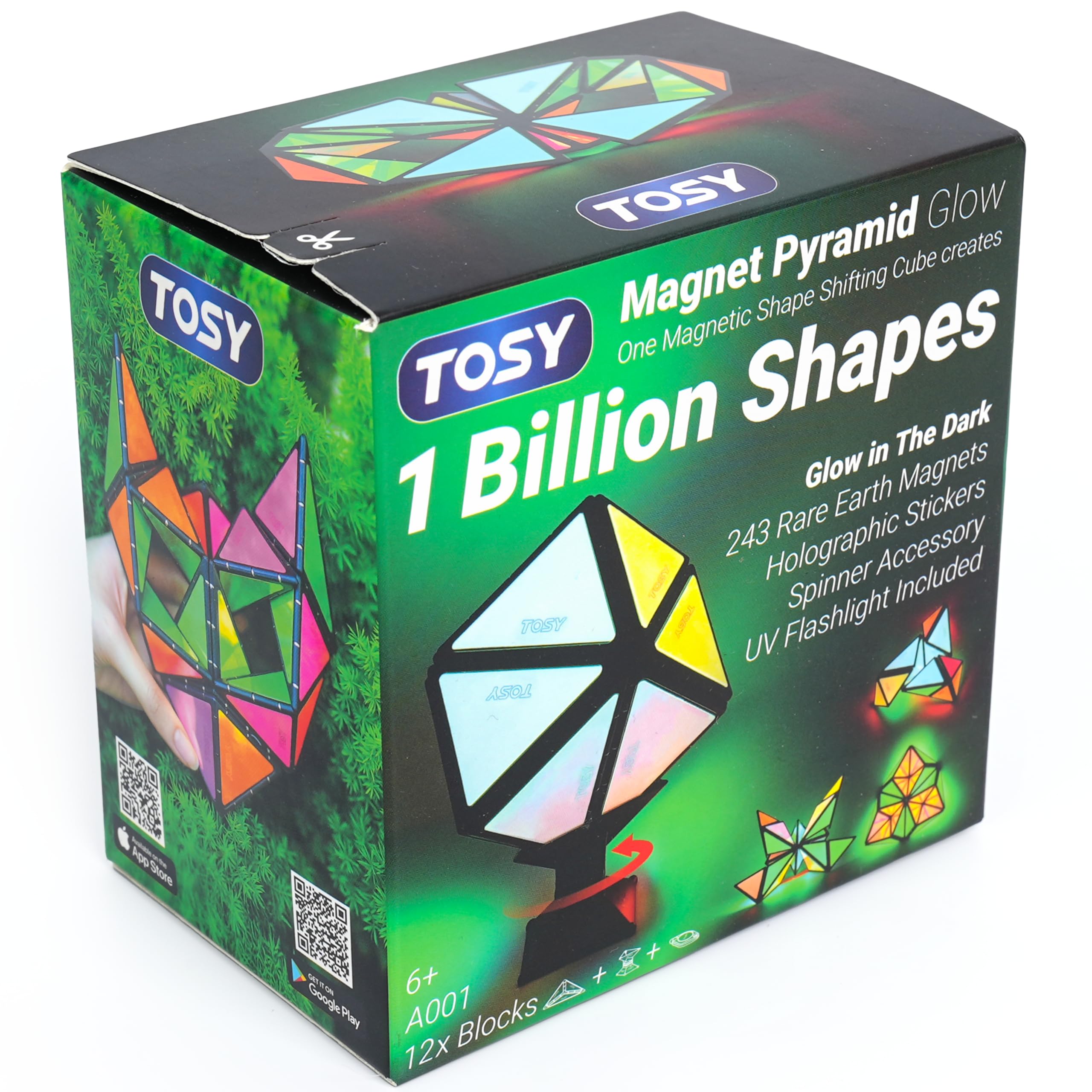 TOSY Magnet Pyramid Stone - 1 Cube Transforms into 1 Billion Shapes (Bunny, Egg Basket, Flowers, Heart), Easter Birthday Gift, 12 pcs, 243 Magnets, Holographic Design, Puzzle/STEM Toy