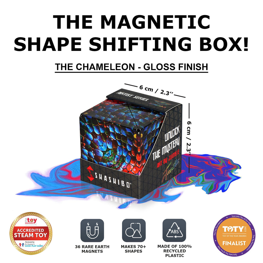 Shashibo Shape Shifting Box - Award-Winning STEM Fidget Toy with Ultra Strong Magnets - Puzzle Cube Transforms Into 100+ Shapes, Perfect Sensory Gift for Kids, Teens, and Adults (Spaced Out)