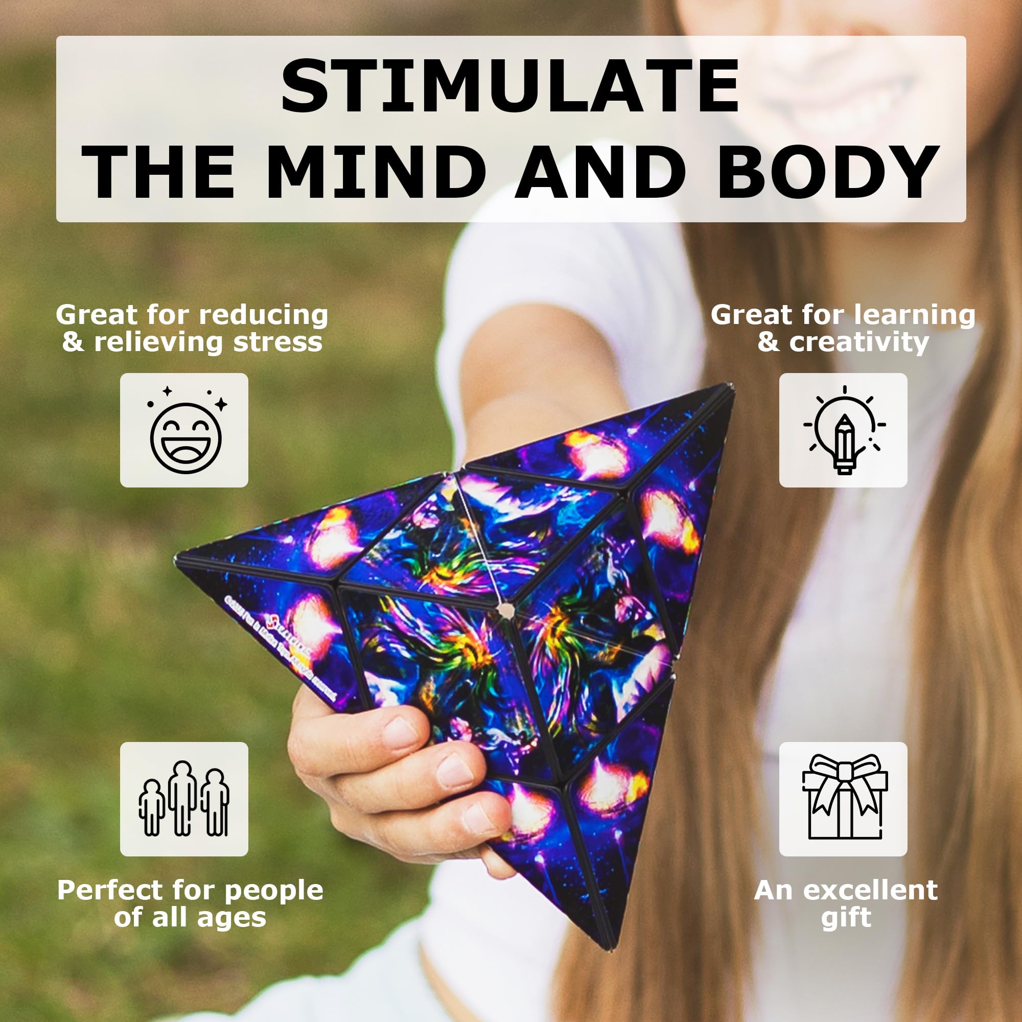 Shashibo Shape Shifting Box - Award-Winning STEM Fidget Toy with Ultra Strong Magnets - Puzzle Cube Transforms Into 100+ Shapes, Perfect Sensory Gift for Kids, Teens, and Adults (Spaced Out)