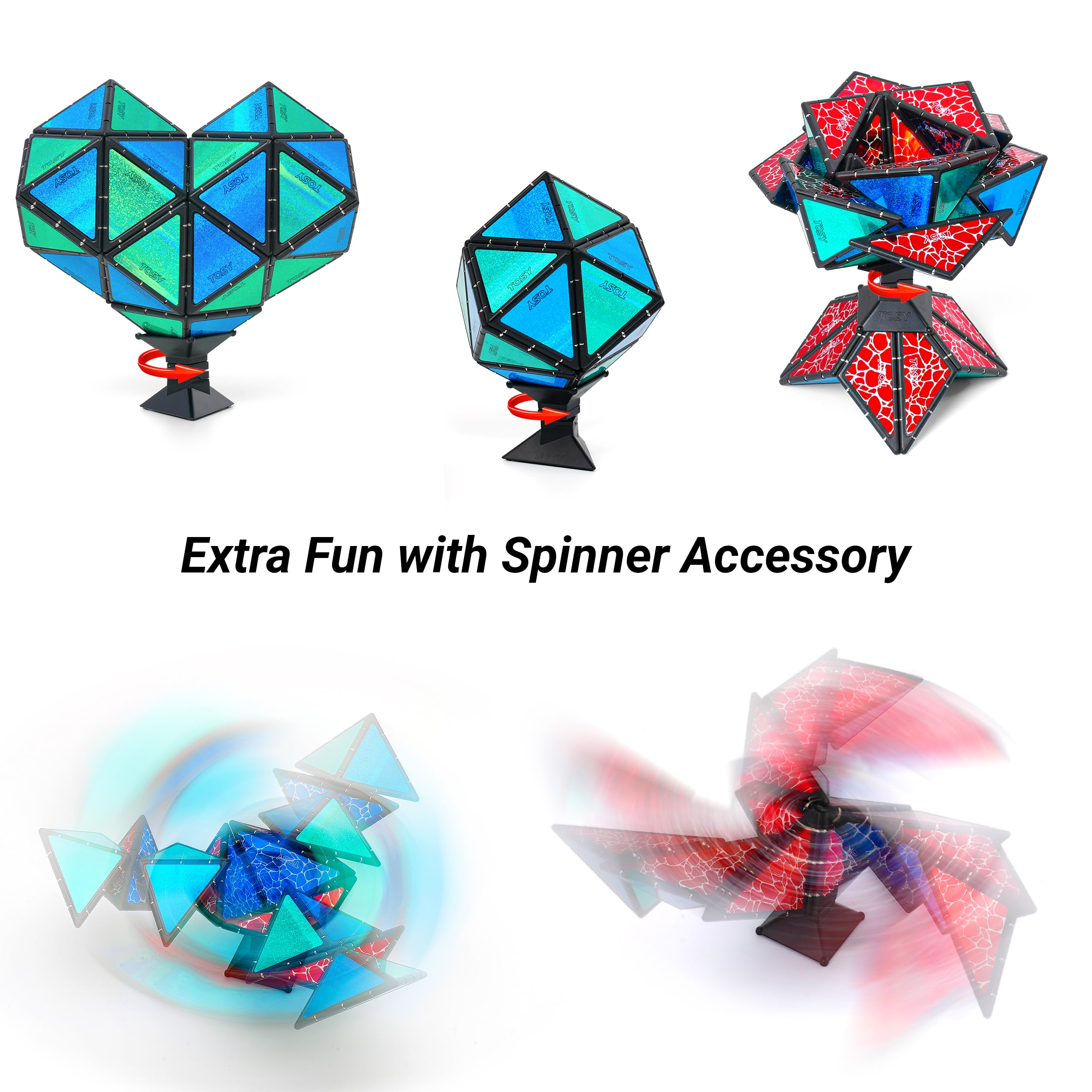 TOSY Magnet Pyramid Stone - 1 Cube Transforms into 1 Billion Shapes (Bunny, Egg Basket, Flowers, Heart), Easter Birthday Gift, 12 pcs, 243 Magnets, Holographic Design, Puzzle/STEM Toy