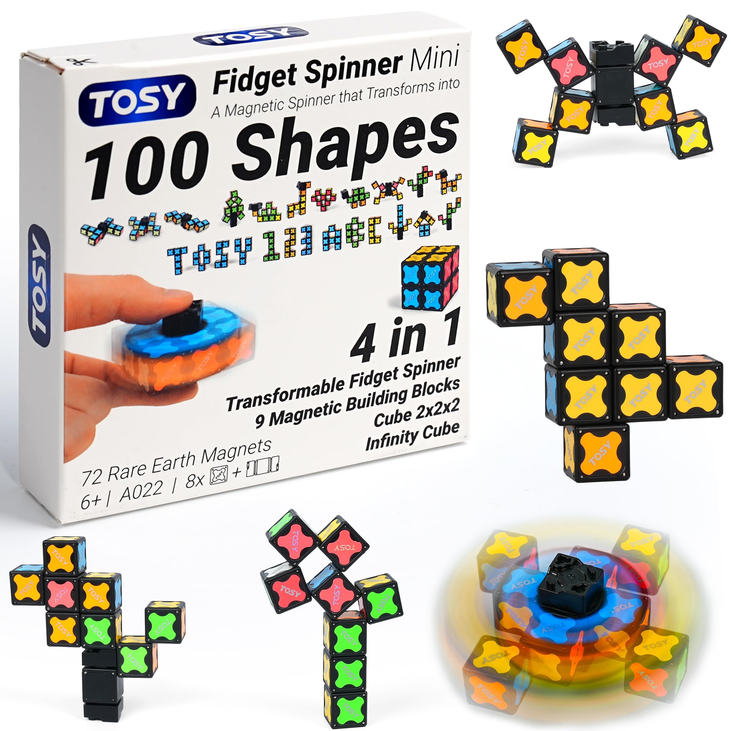 TOSY Magnet Fidget Spinner Glow - 16 blocks, 3in1 Toy: Transformable Fidget Spinner, Infinity/Puzzle Cube, Easter Birthday Gift for Kids/Adults, Glowing STEM Sensory Stress Relief