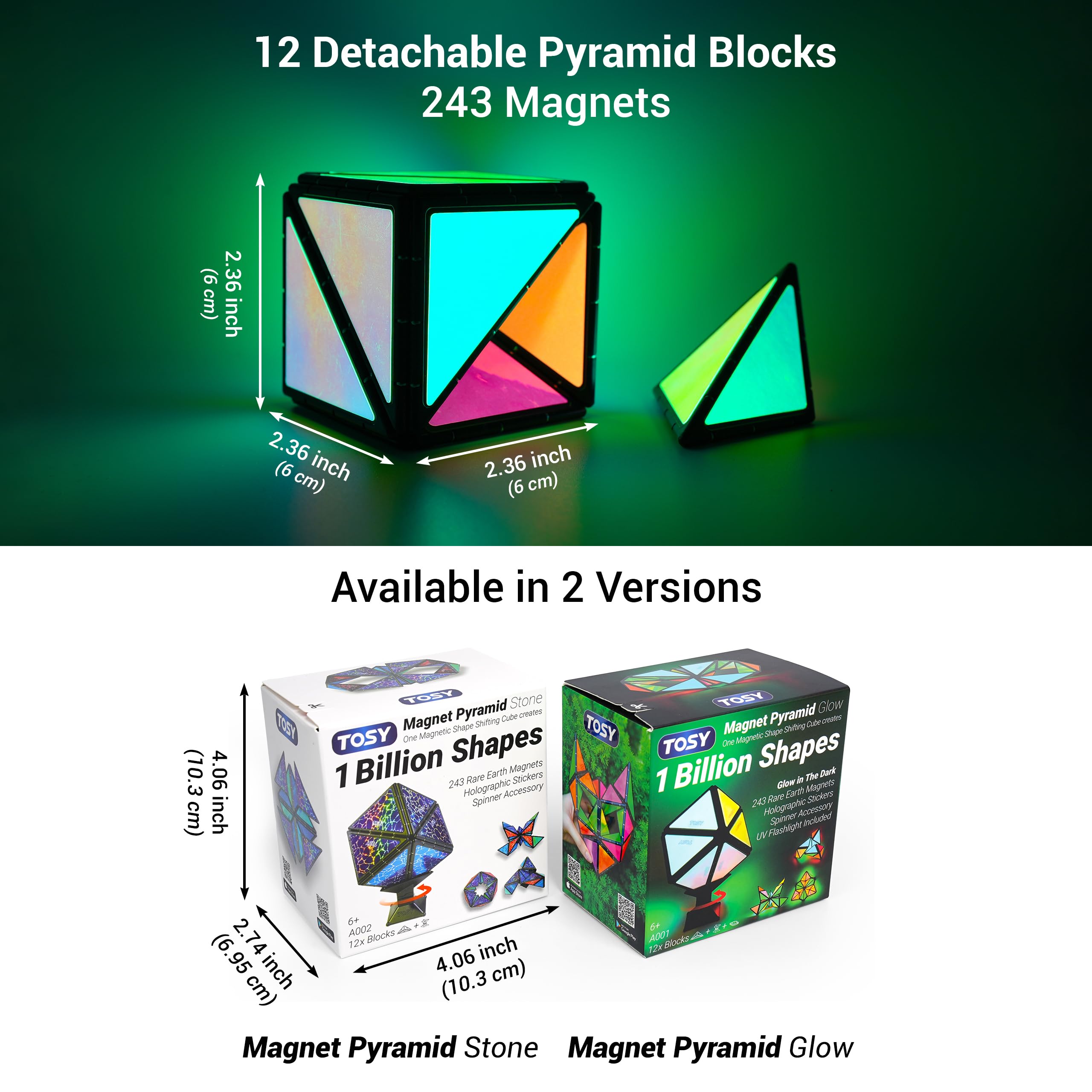 TOSY Magnet Pyramid Stone - 1 Cube Transforms into 1 Billion Shapes (Bunny, Egg Basket, Flowers, Heart), Easter Birthday Gift, 12 pcs, 243 Magnets, Holographic Design, Puzzle/STEM Toy