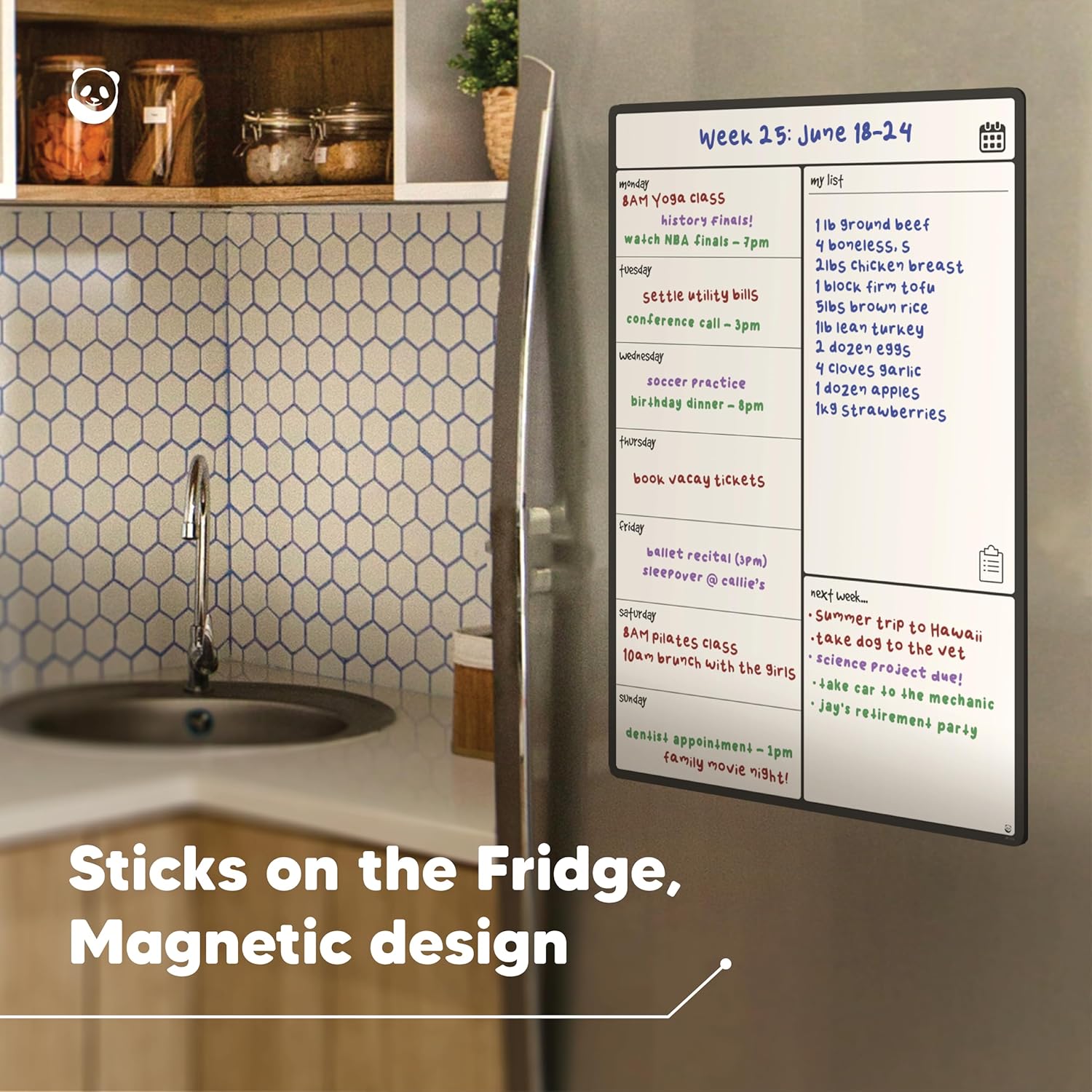 Smart Panda A3 Magnetic Whiteboard Fridge Calendar - Meal Planner and Shopping List White Board - Memo Board and Family Planner Notice Board - Weekly