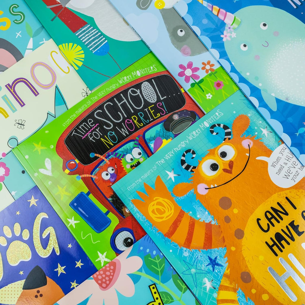 Very Hungry Worry Monster Behaviour and Emotions Library 10 Book Set Collection(Can I Have a Hug?, Time for School No Worries, Bee Kind, Be You, Rhino Corn, K is for Kindness)