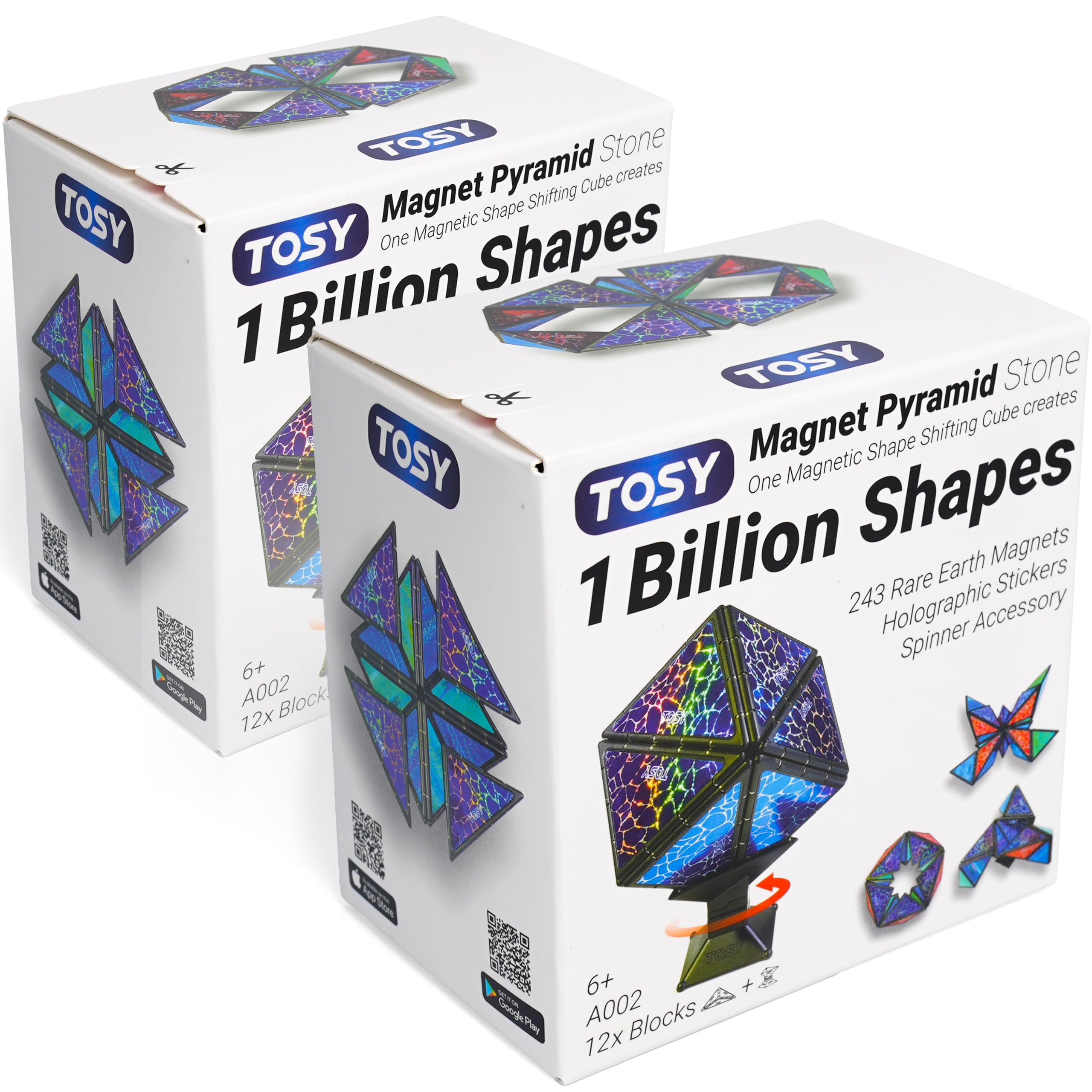 TOSY Magnet Pyramid Stone - 1 Cube Transforms into 1 Billion Shapes (Bunny, Egg Basket, Flowers, Heart), Easter Birthday Gift, 12 pcs, 243 Magnets, Holographic Design, Puzzle/STEM Toy