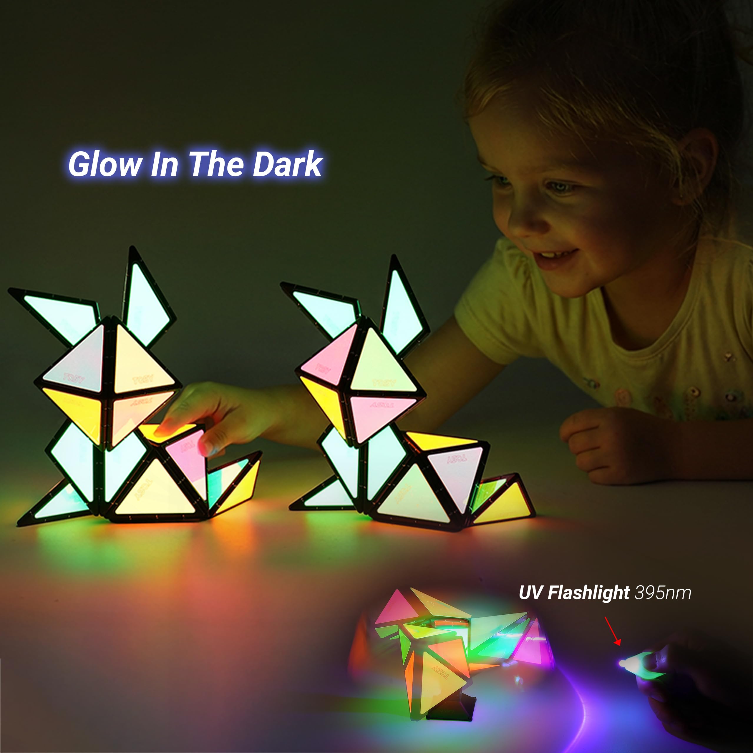 TOSY Magnet Pyramid Stone - 1 Cube Transforms into 1 Billion Shapes (Bunny, Egg Basket, Flowers, Heart), Easter Birthday Gift, 12 pcs, 243 Magnets, Holographic Design, Puzzle/STEM Toy