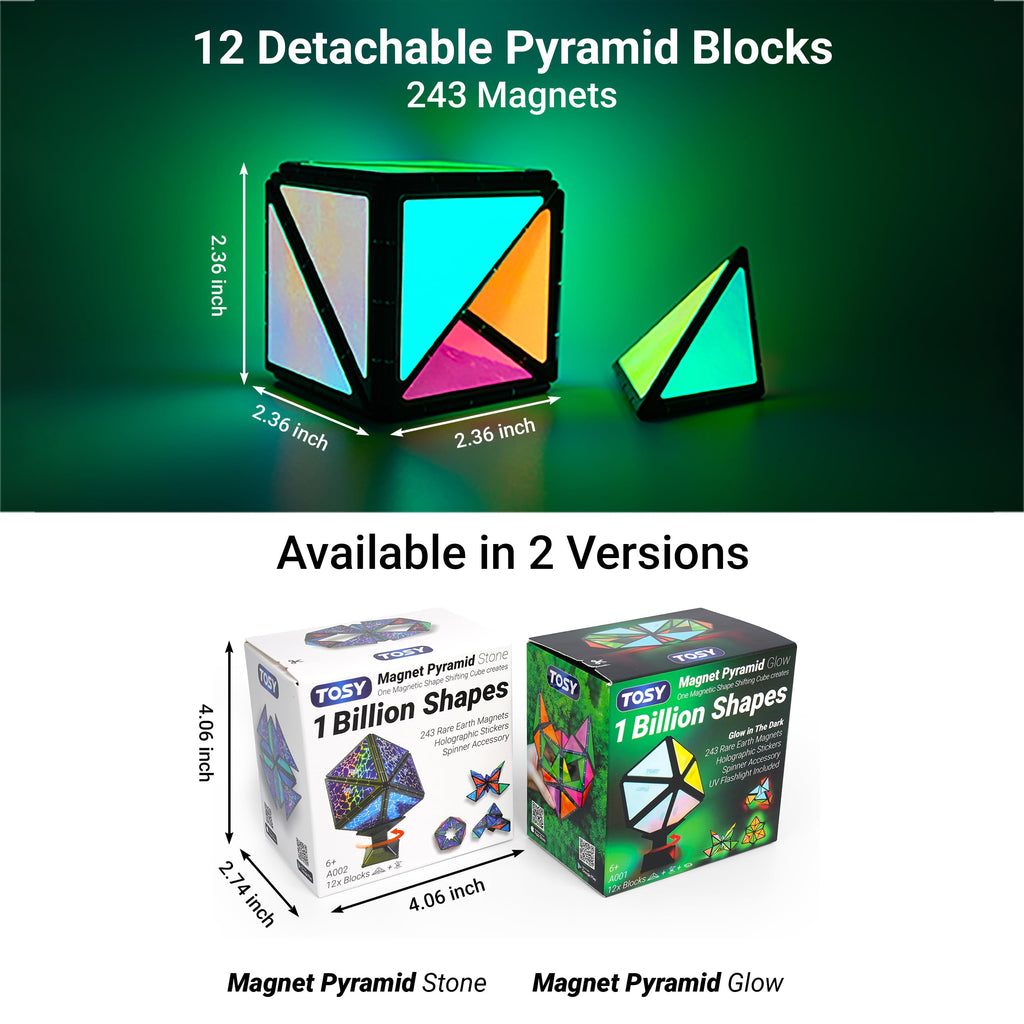 TOSY Magnet Pyramid Stone - 1 Cube Transforms into 1 Billion Shapes (Bunny, Egg Basket, Flowers, Heart), Easter Birthday Gift, 12 pcs, 243 Magnets, Holographic Design, Puzzle/STEM Toy
