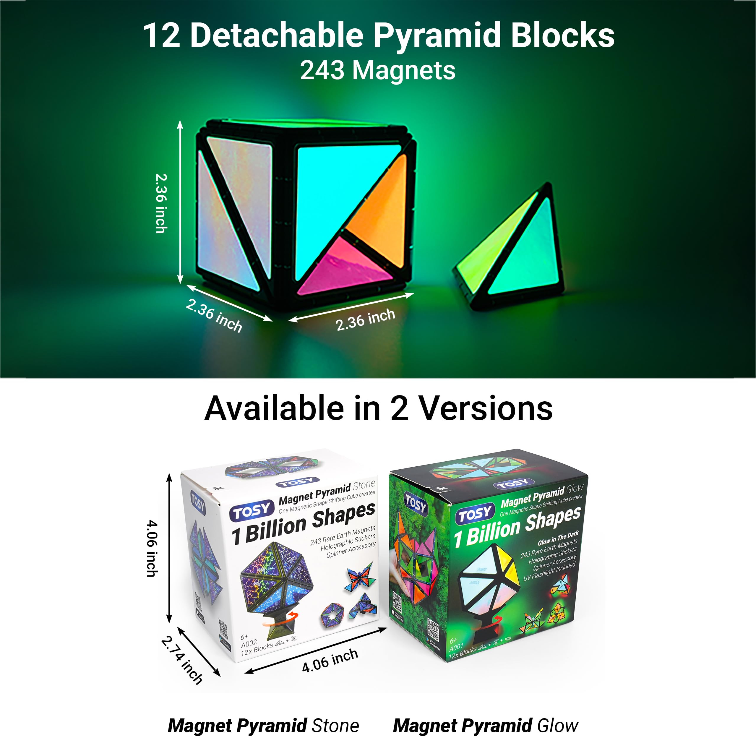 TOSY Magnet Pyramid Stone - 1 Cube Transforms into 1 Billion Shapes (Bunny, Egg Basket, Flowers, Heart), Easter Birthday Gift, 12 pcs, 243 Magnets, Holographic Design, Puzzle/STEM Toy
