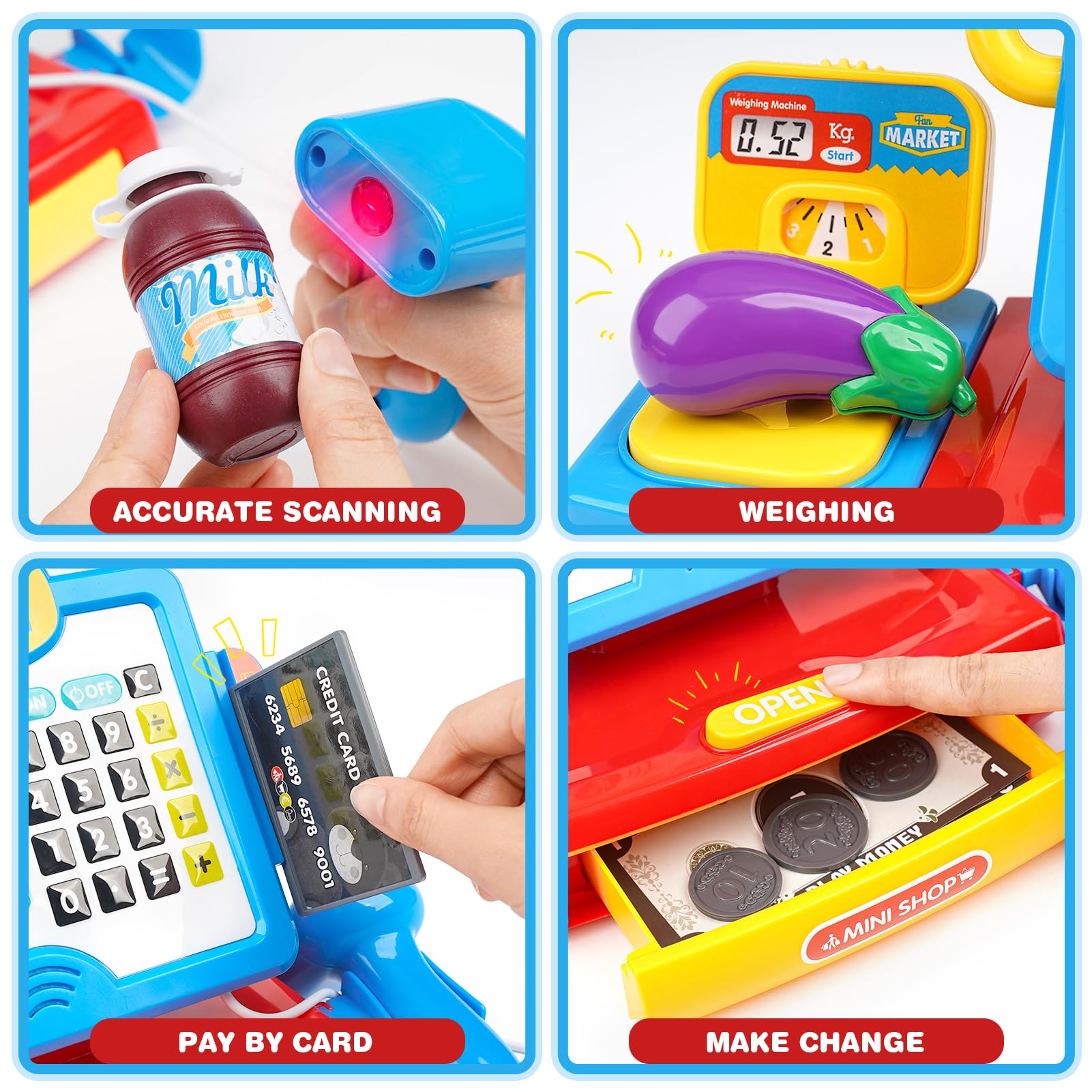 Dreamon Toy Till Cash Register with Scanner for Kids Mini Kids Shop Play Till for 3 Year Old Girls Boys Pretend Role Play Money Food Learning Toys Gift for Toddler