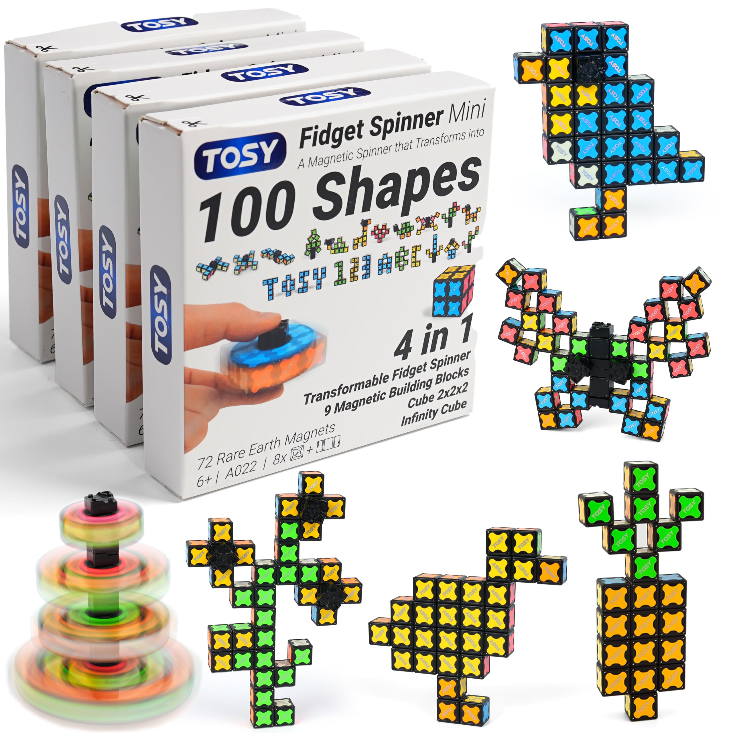 TOSY Magnet Fidget Spinner Glow - 16 blocks, 3in1 Toy: Transformable Fidget Spinner, Infinity/Puzzle Cube, Easter Birthday Gift for Kids/Adults, Glowing STEM Sensory Stress Relief