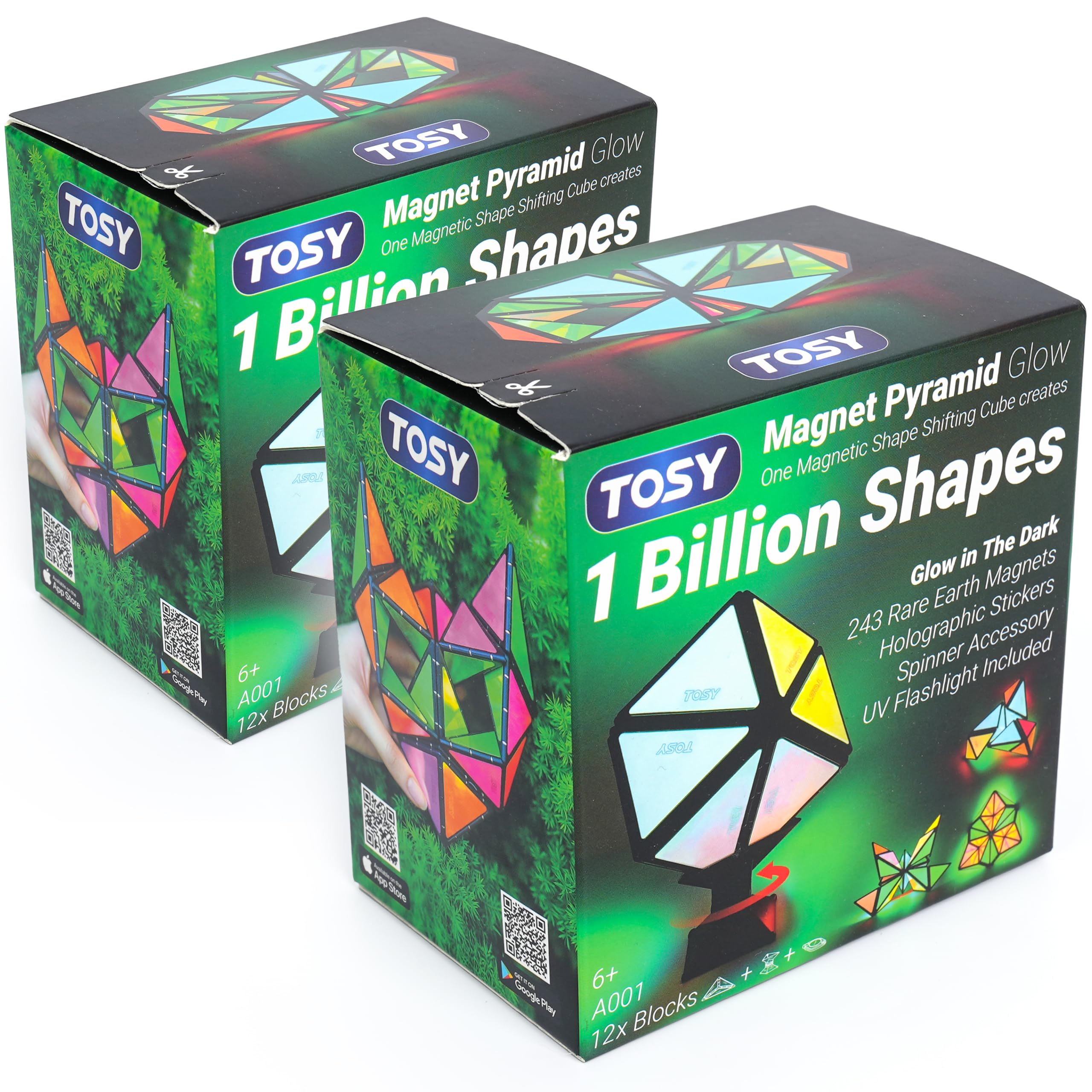 TOSY Magnet Pyramid Stone - 1 Cube Transforms into 1 Billion Shapes (Bunny, Egg Basket, Flowers, Heart), Easter Birthday Gift, 12 pcs, 243 Magnets, Holographic Design, Puzzle/STEM Toy